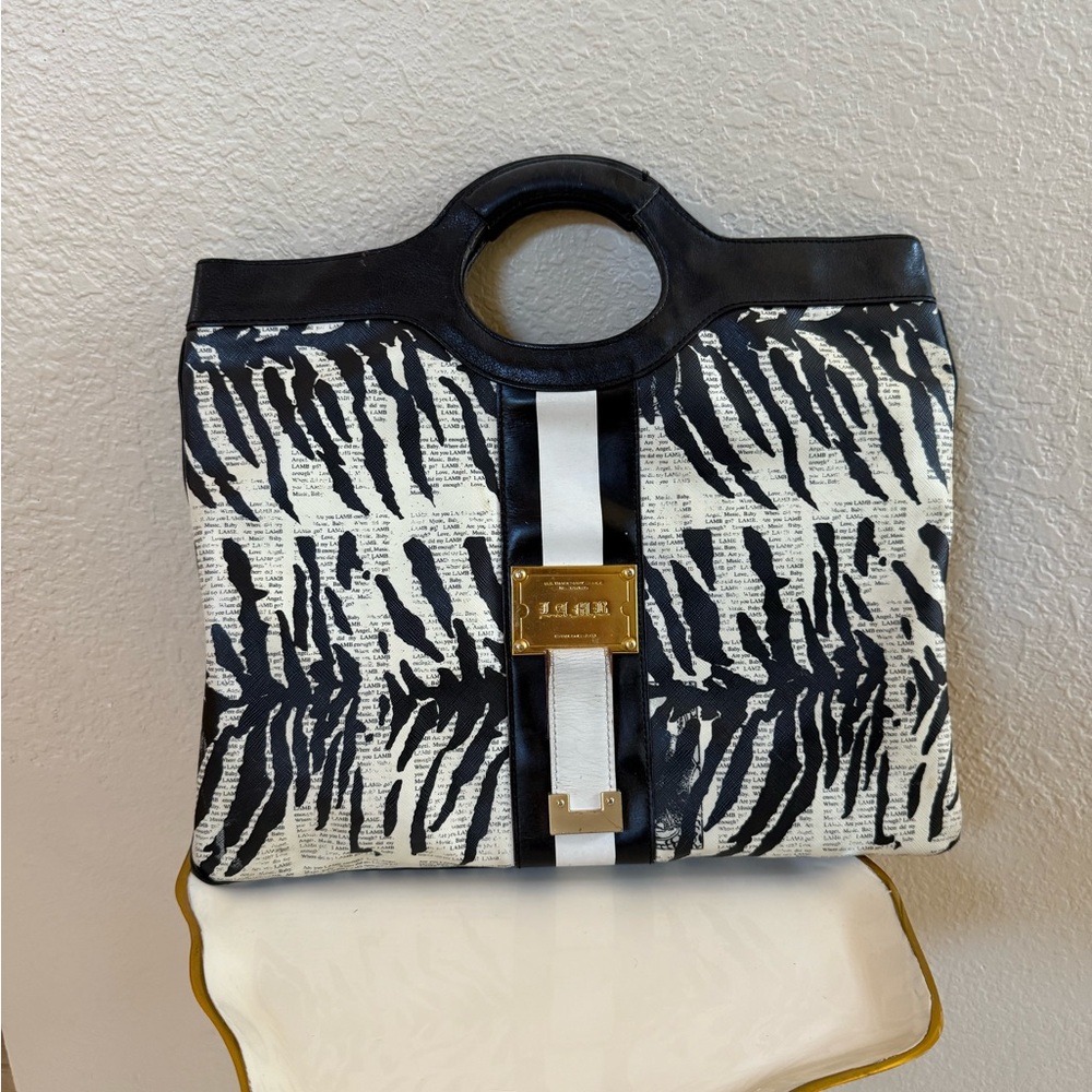 L.A.M.B. Black and White Zebra Tote with Gold Accent
